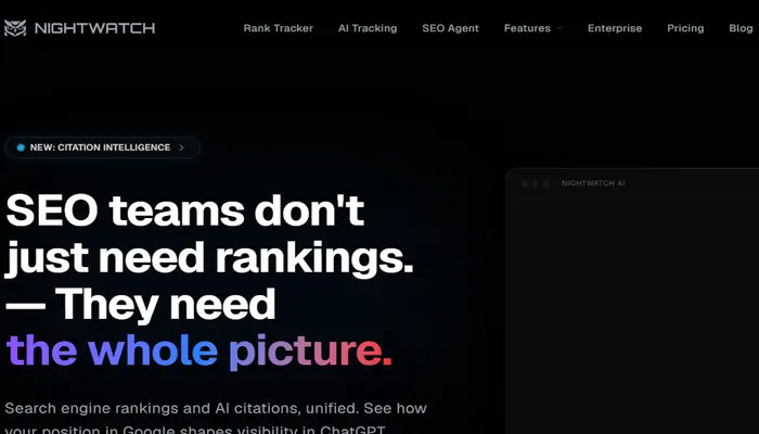 Nightwatch AI search optimization tool dashboard with AI citation and search visibility tracking