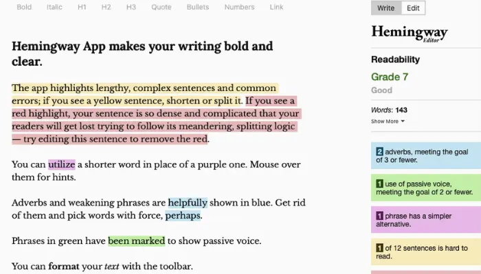 Hemingway Editor highlighting readability issues to improve content clarity and writing quality