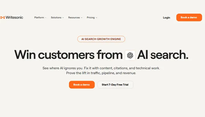 Writesonic AI search optimization tool for improving AI search visibility, citations, and organic traffic