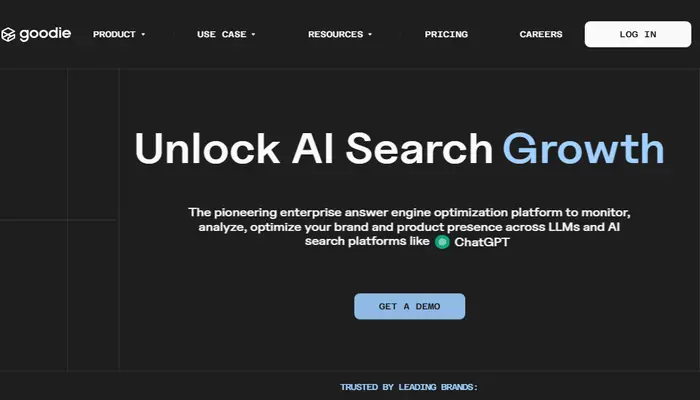 Goodie AI search optimization tool homepage for monitoring AI search visibility and brand presence