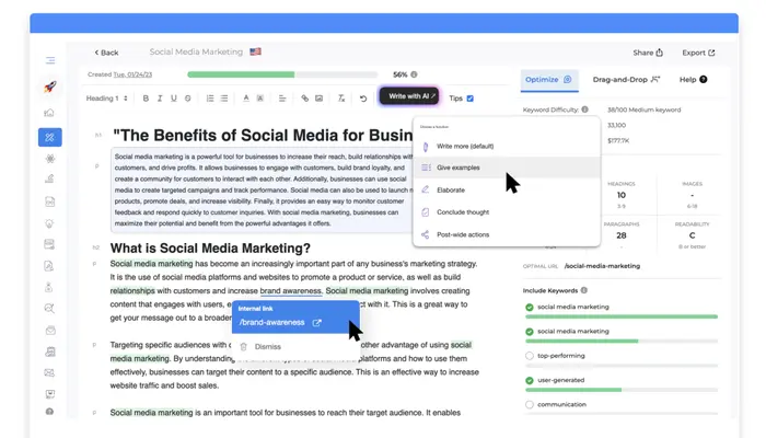 GrowthBar AI SEO writing tool with content optimization and keyword suggestions