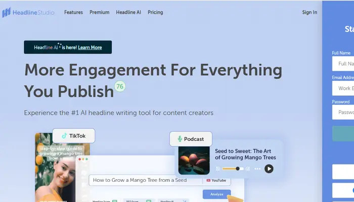 Headline Studio AI headline analyzer for improving SEO titles and click through rates