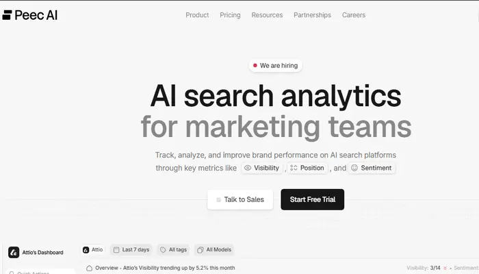 Peec AI search optimization tool for AI search analytics and brand visibility monitoring