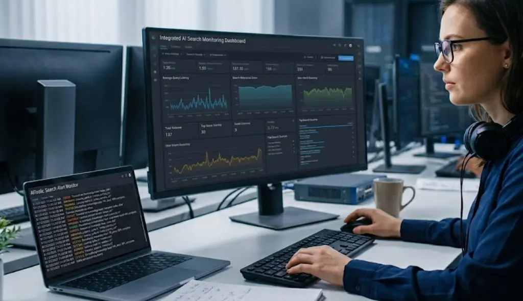 Dashboard showing AI search monitoring with brand mentions, AI visibility, and citation tracking across search platforms.