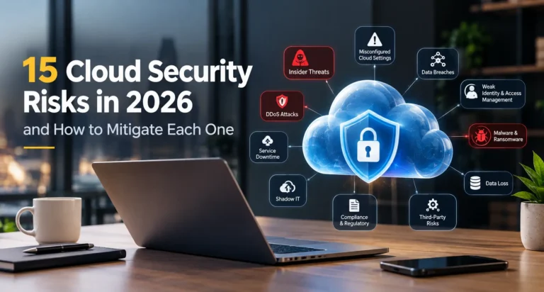 15 cloud security risks in 2026, grouped into identity, exposure, third-party, AI and data risks, each paired with its first fix